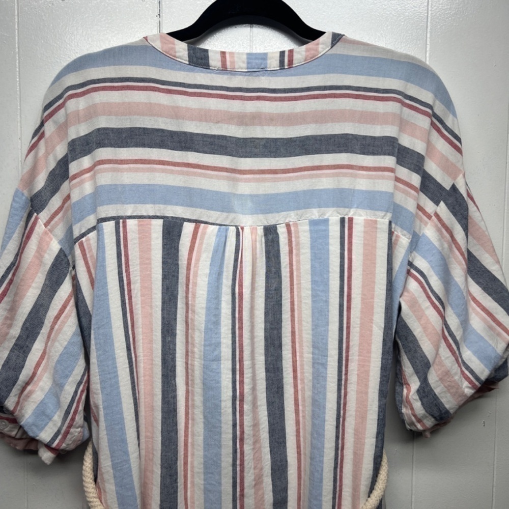 Skies Are Blue Linen Cotton Blend Striped Button Down Boho Women's Dress Medium - Picture 10 of 15